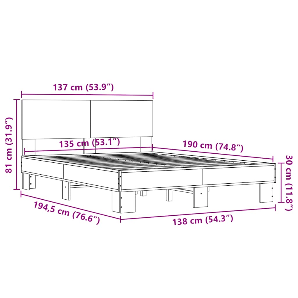 vidaXL Bed Frame | Smoked Oak | Engineered wood | Double |  Durable  | Bed Frame
