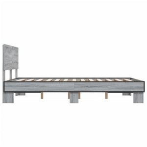 vidaXL Bed Frame Grey Sonoma 135x190 cm Double Engineered Wood and Metal