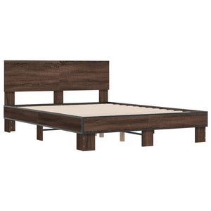 vidaXL Bed Frame Brown Oak 135x190 cm Double Engineered Wood and Metal