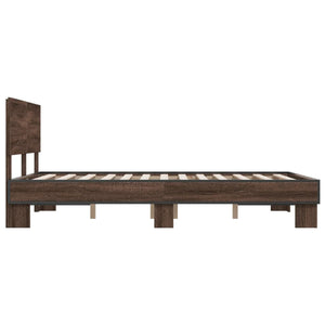 vidaXL Bed Frame Brown Oak 135x190 cm Double Engineered Wood and Metal
