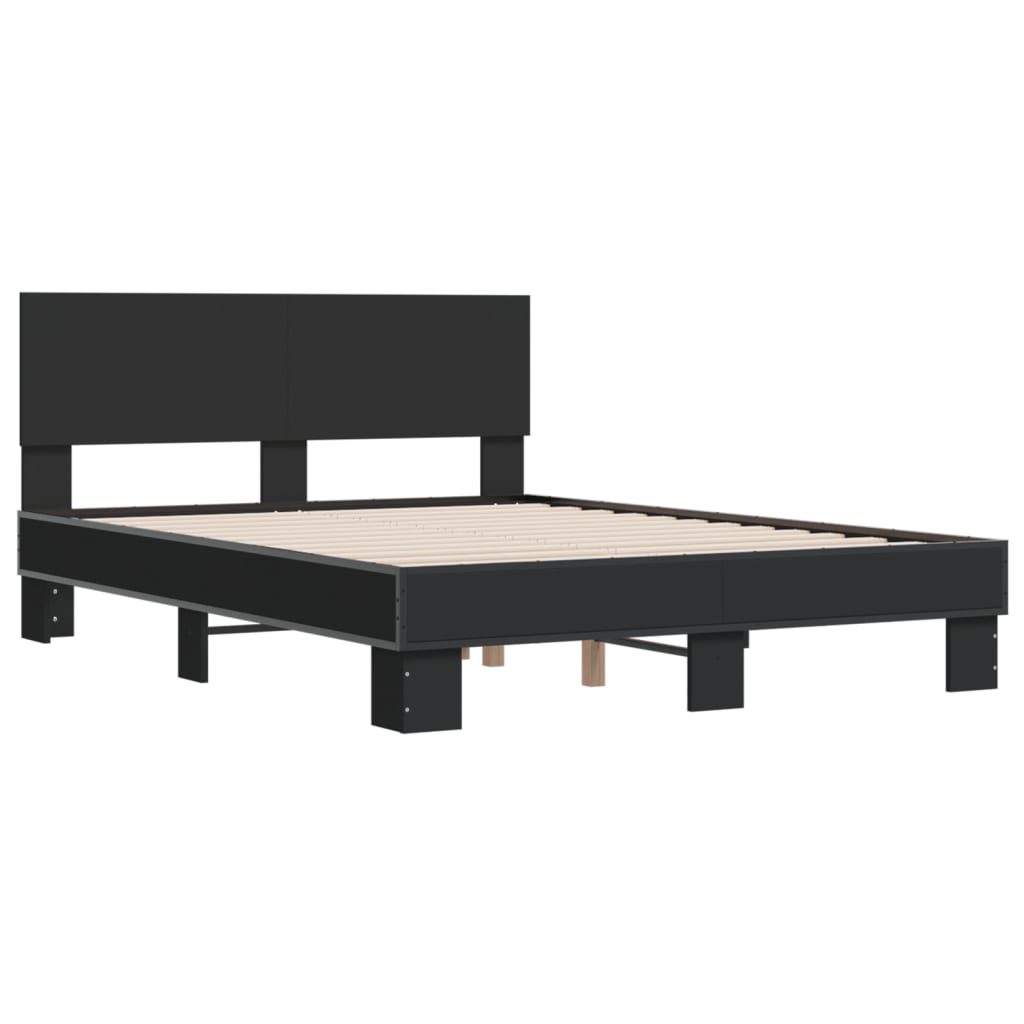 vidaXL Bed Frame | Black | Engineered wood and metal | Double |  Durable