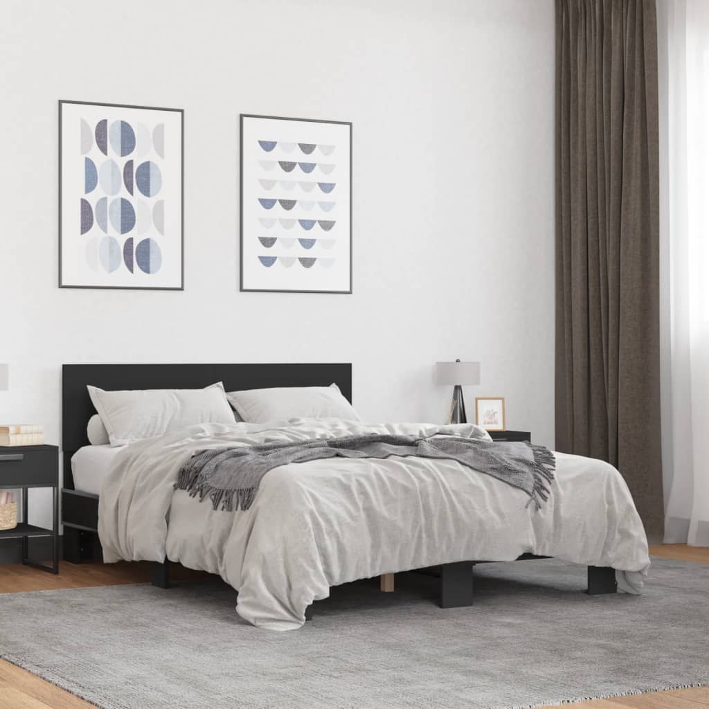 vidaXL Bed Frame | Black | Engineered wood and metal | Double |  Durable