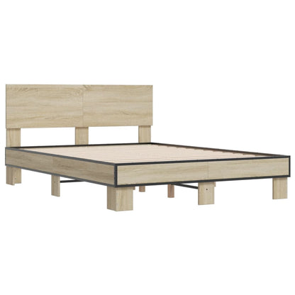 vidaXL Bed Frame | Sonoma Oak | Engineered wood, metal, plywood | Double