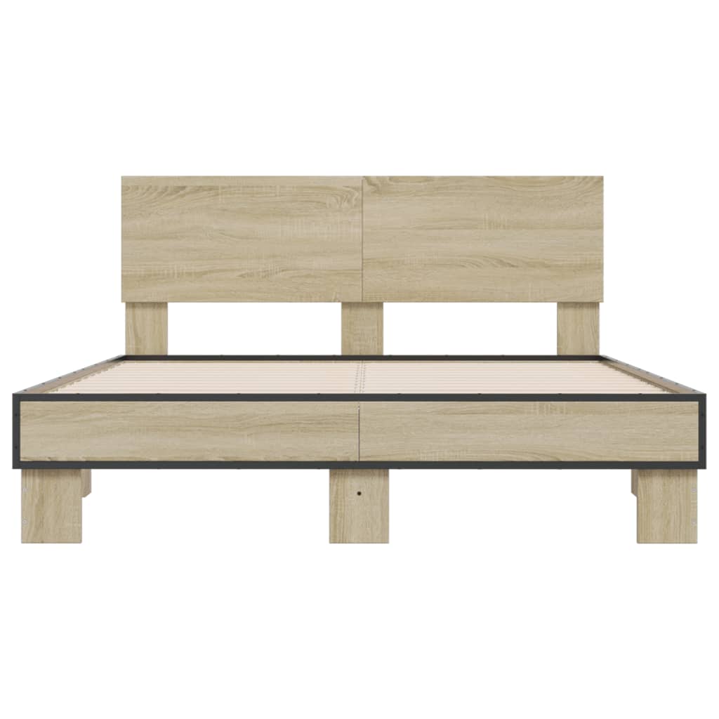 vidaXL Bed Frame | Sonoma Oak | Engineered wood, metal, plywood | Double
