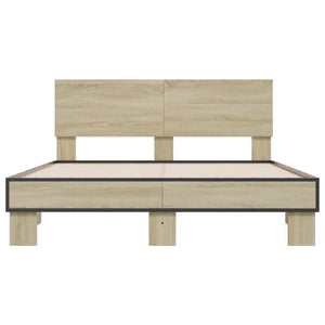 vidaXL Bed Frame Sonoma Oak 140x190 cm Engineered Wood and Metal