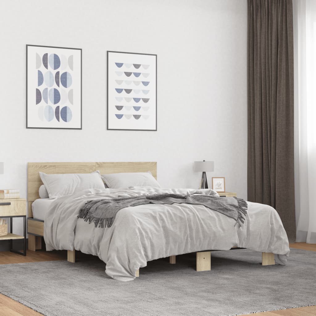 vidaXL Bed Frame | Sonoma Oak | Engineered wood, metal, plywood | Double