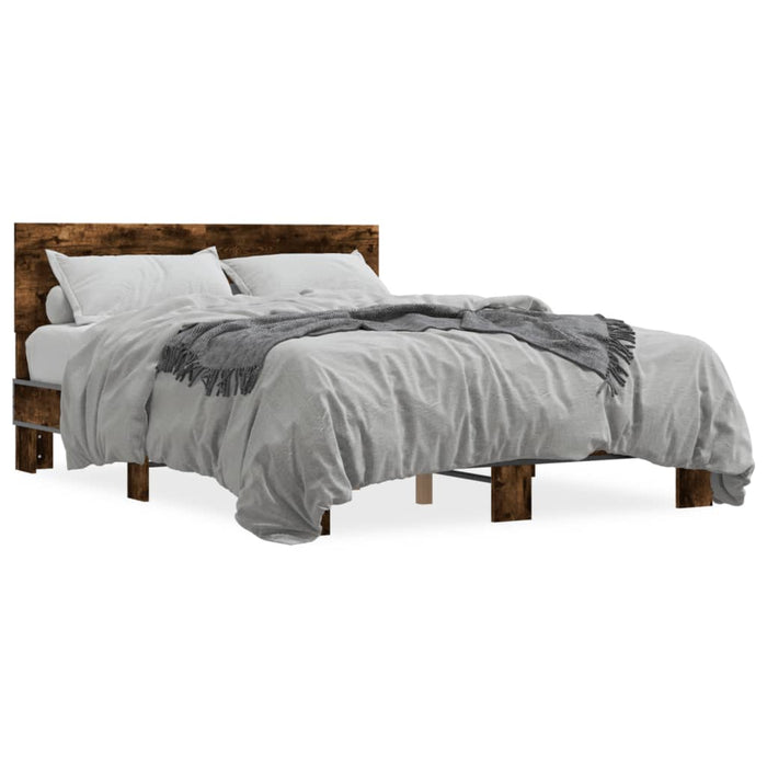 vidaXL Bed Frame Smoked Oak 140x190 cm Engineered Wood and Metal