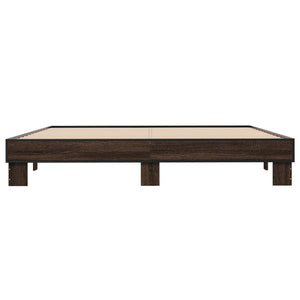 vidaXL Bed Frame Brown Oak 160x200 cm Engineered Wood and Metal