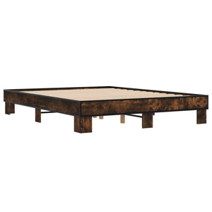 vidaXL Bed Frame Smoked Oak 150x200 cm King Size Engineered Wood and Metal