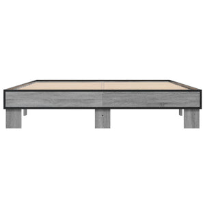 vidaXL Bed Frame Grey Sonoma 150x200 cm King Size Engineered Wood and Metal