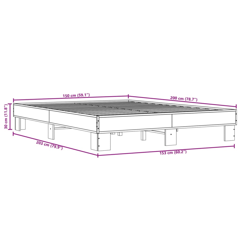 vidaXL Bed Frame without Mattress Grey Sonoma 150x200 cm King Size
