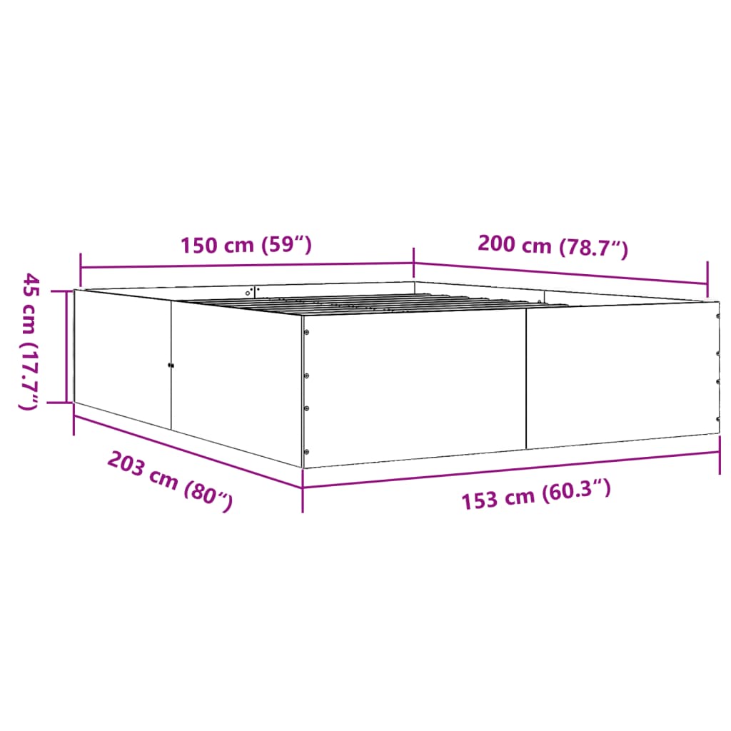 vidaXL Bed Frame without Mattress Concrete Grey 150x200 cm