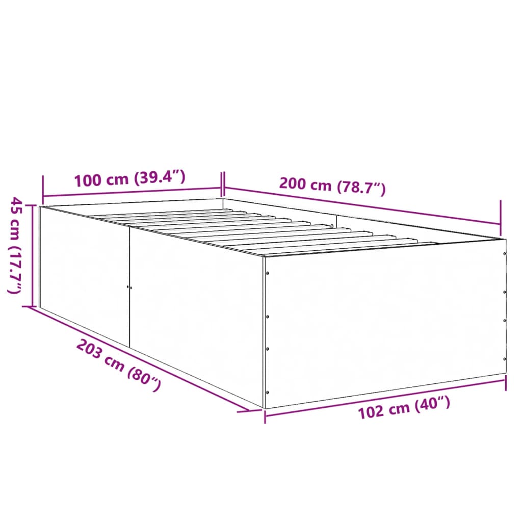 vidaXL Bed Frame without Mattress Grey Sonoma 100x200 cm