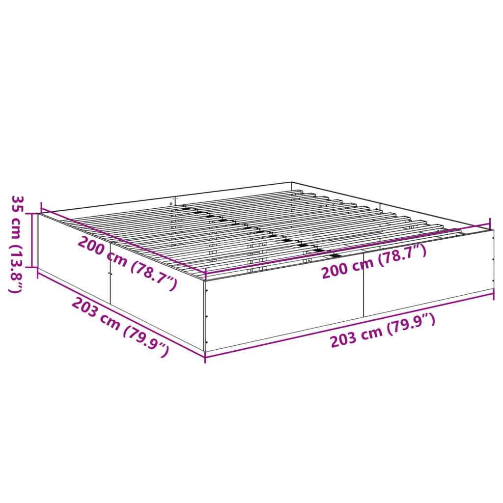 vidaXL Bed Frame without Mattress Grey Sonoma 200x200 cm