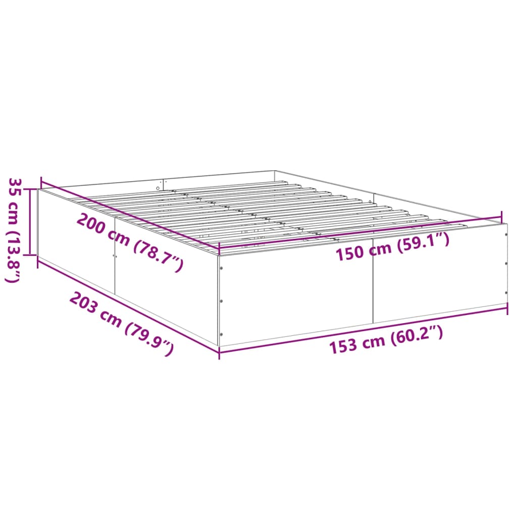 vidaXL Bed Frame without Mattress Grey Sonoma 150x200 cm