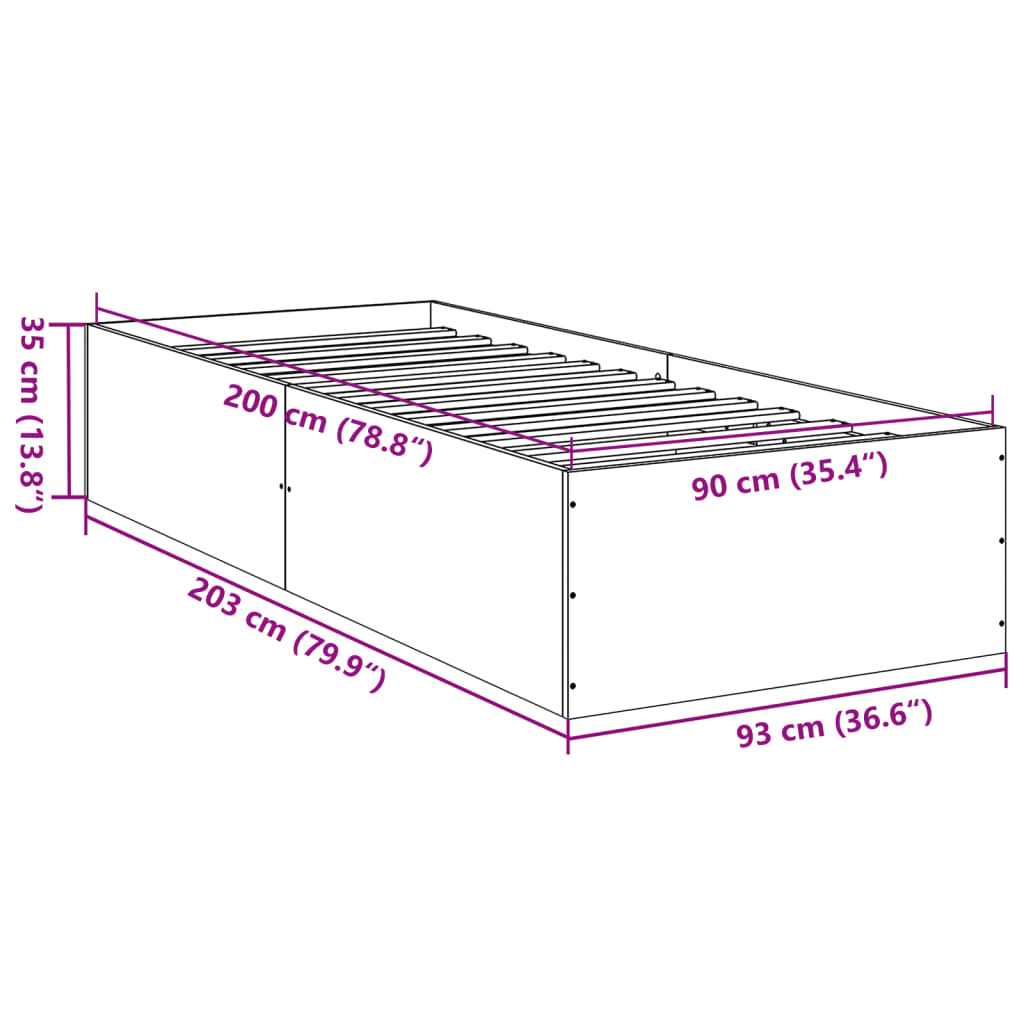 vidaXL Bed Frame without Mattress Brown Oak 90x200 cm