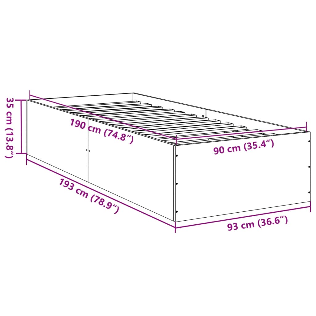 vidaXL Bed Frame without Mattress Sonoma Oak 90x190 cm Single