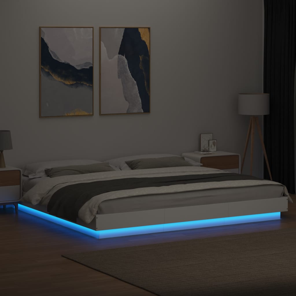 vidaXL Bed Frame with LED Lights without Mattress White 200x200cm
