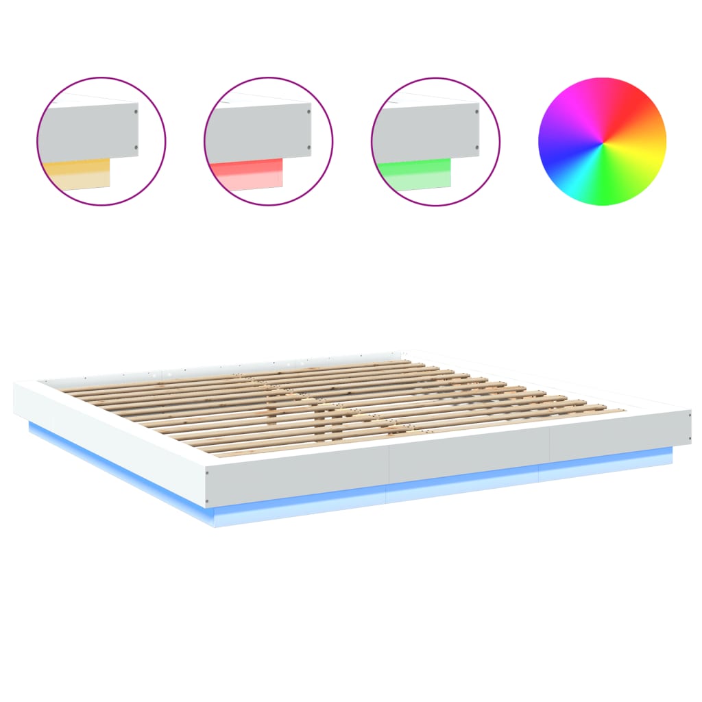 vidaXL Bed Frame with LED Lights without Mattress White 200x200cm