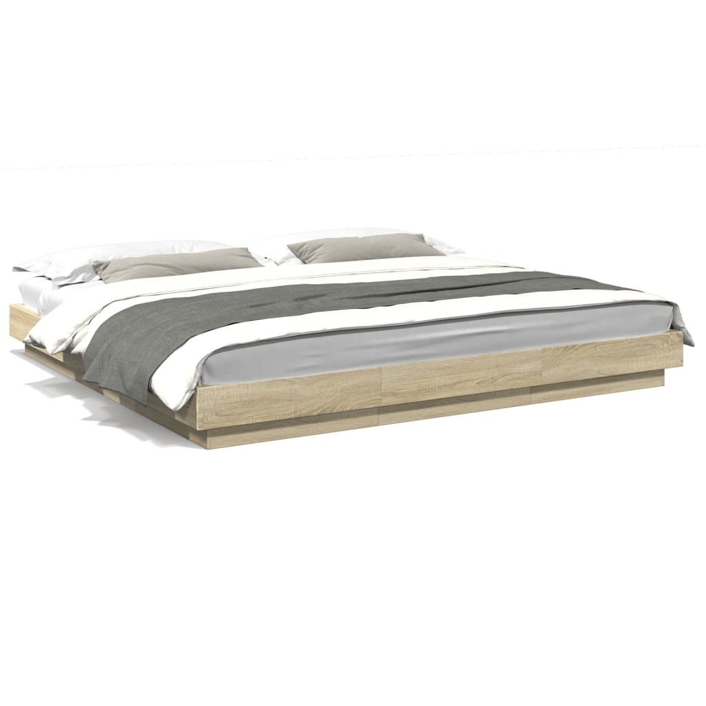 vidaXL Bed Frame with LED Lights without Mattress Sonoma Oak 200x200cm