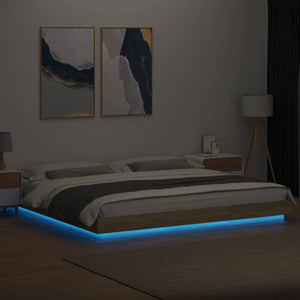 vidaXL Bed Frame with LED Lights Sonoma Oak 200x200cm Engineered Wood