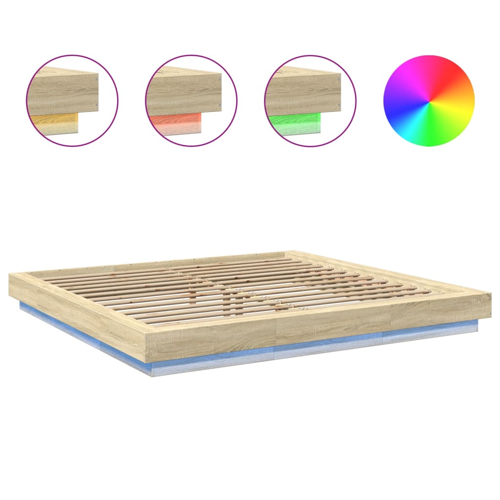 vidaXL Bed Frame with LED Lights without Mattress Sonoma Oak 200x200cm