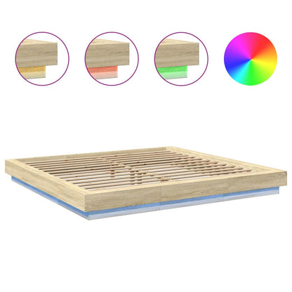 vidaXL Bed Frame with LED Lights without Mattress Sonoma Oak 200x200cm