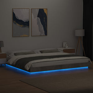 vidaXL Bed Frame with LED Lights Concrete Grey 200x200cm Engineered Wood