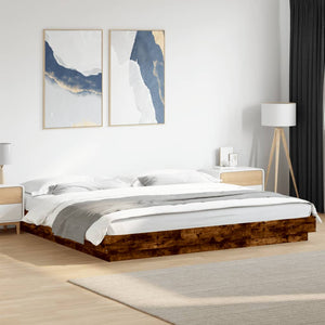 vidaXL Bed Frame with LED Lights Smoked Oak 200x200cm Engineered Wood