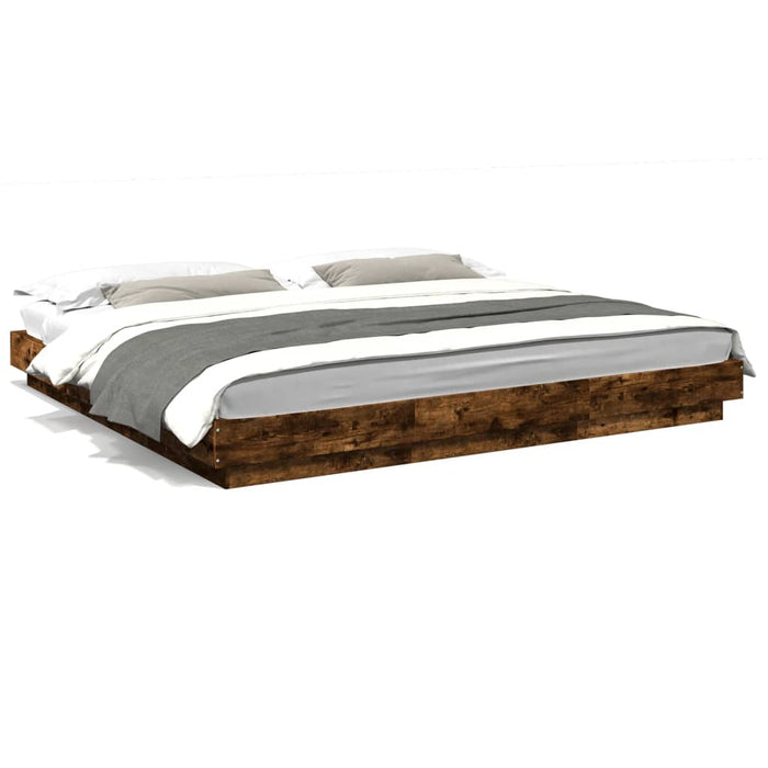 vidaXL Bed Frame with LED Lights Smoked Oak 200x200cm Engineered Wood