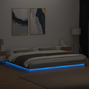 vidaXL Bed Frame with LED Lights Grey Sonoma 200x200cm Engineered Wood