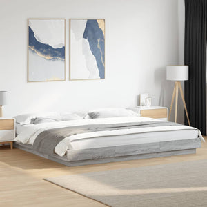 vidaXL Bed Frame with LED Lights Grey Sonoma 200x200cm Engineered Wood