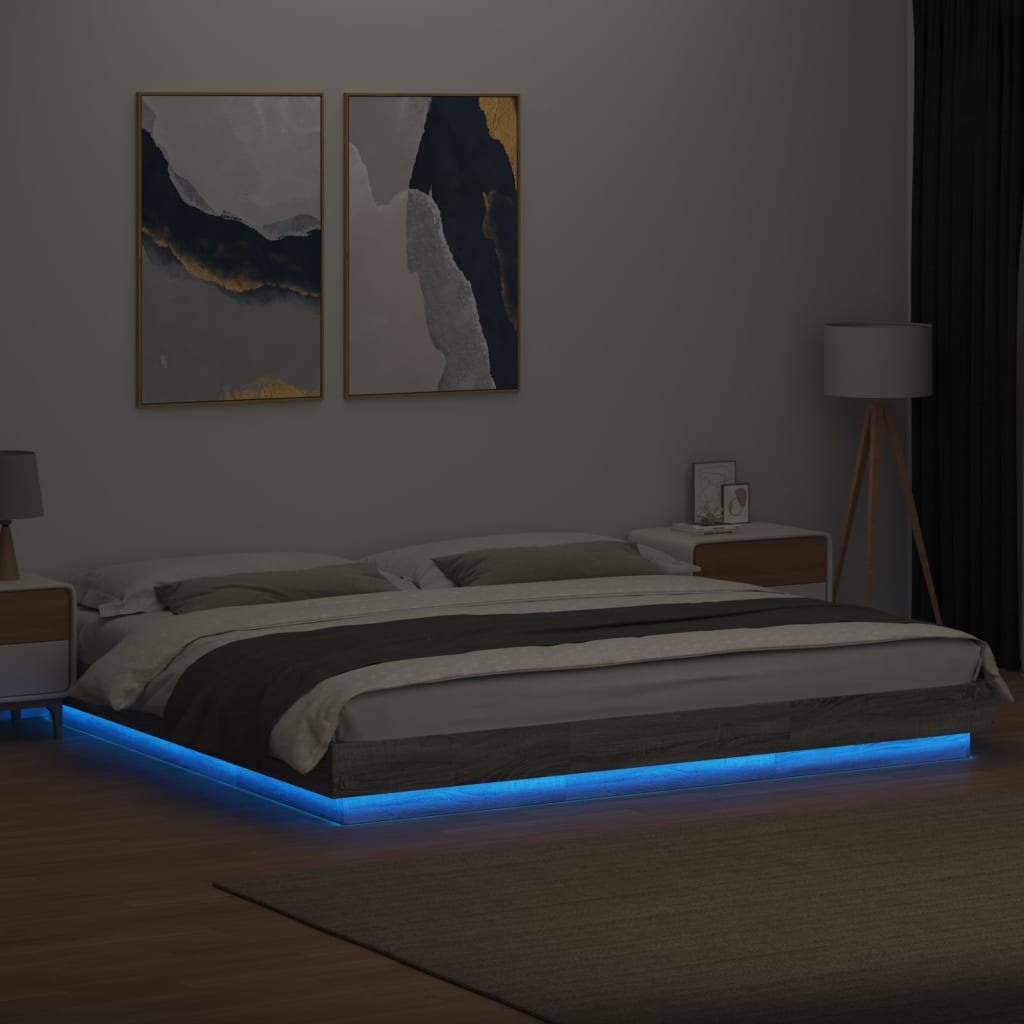 vidaXL Bed Frame with LED Lights without Mattress Grey Sonoma 200x200cm