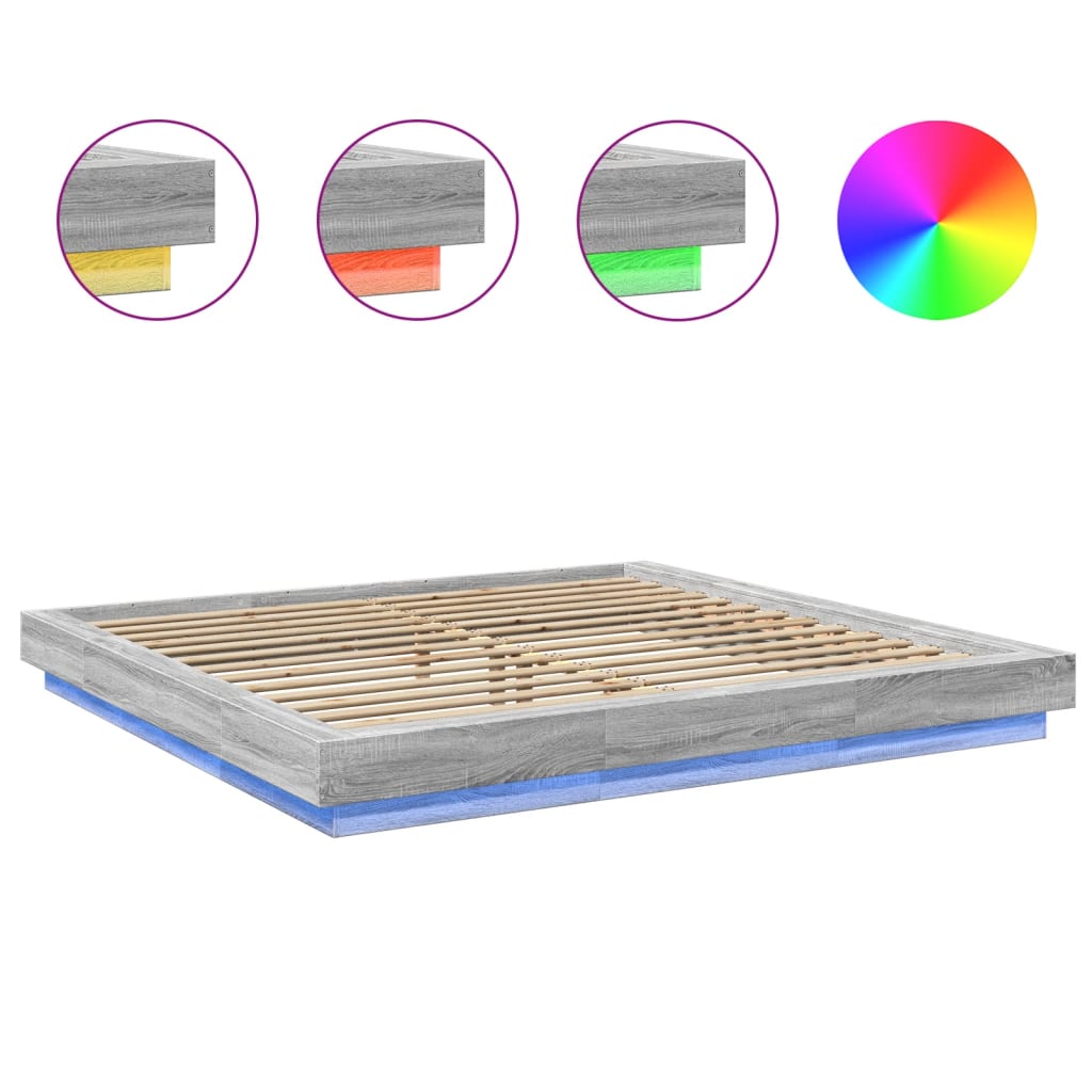vidaXL Bed Frame with LED Lights without Mattress Grey Sonoma 200x200cm
