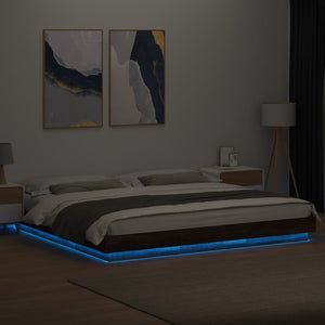 vidaXL Bed Frame with LED Lights Brown Oak 200x200cm Engineered Wood