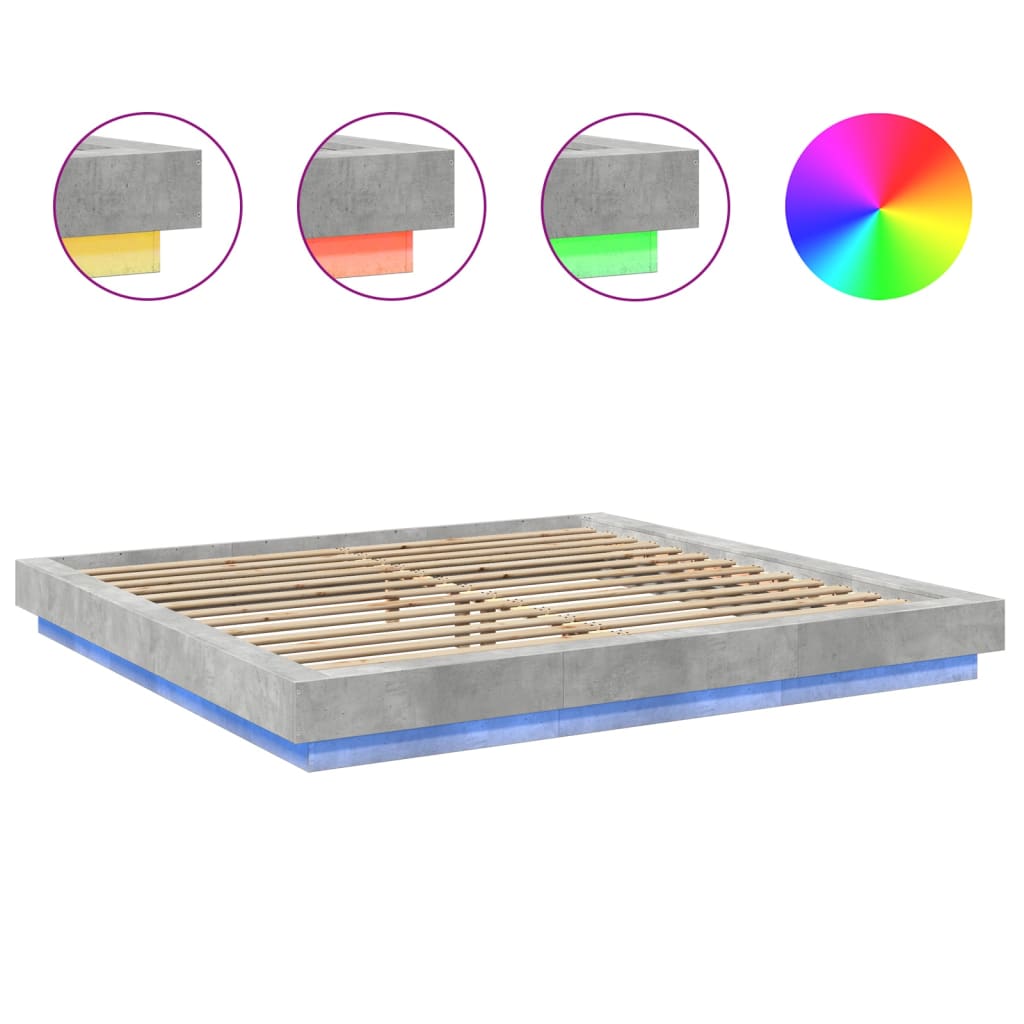 vidaXL Bed Frame with LED Lights without Mattress Concrete Grey 180x200cm