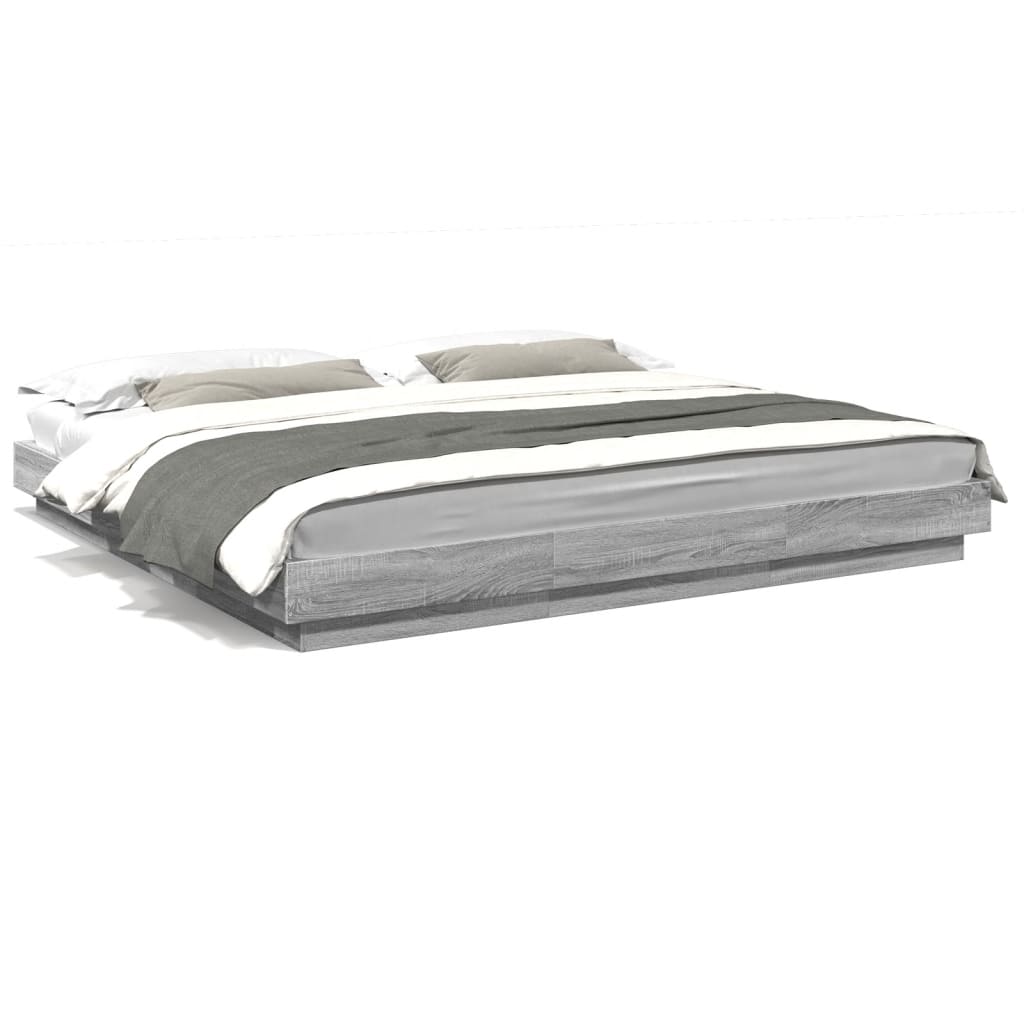 vidaXL Bed Frame with LED Lights without Mattress Grey Sonoma 180x200cm