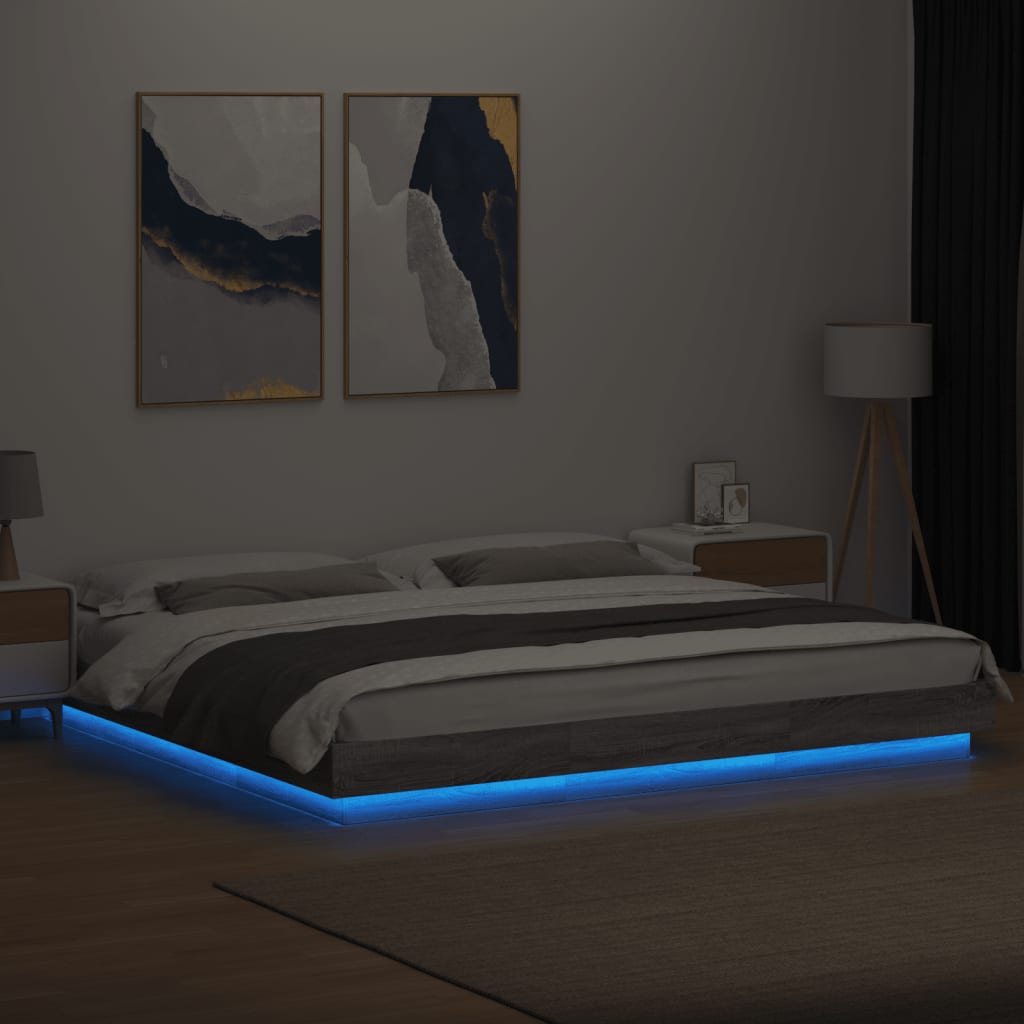 vidaXL Bed Frame with LED without Mattress Grey Sonoma 180x200 cm