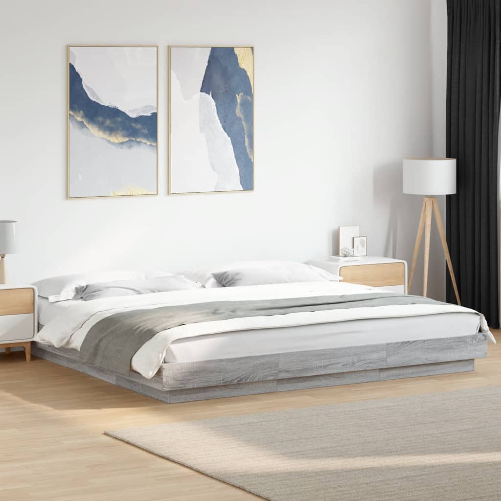 vidaXL Bed Frame with LED Lights without Mattress Grey Sonoma 180x200cm