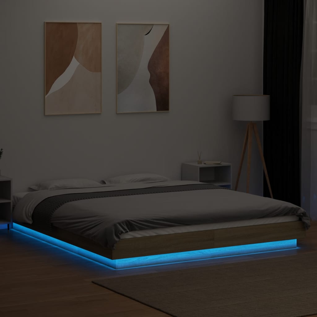 vidaXL Bed Frame with LED Lights without Mattress Sonoma Oak 160x200cm