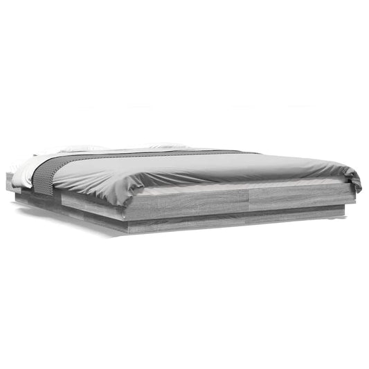 vidaXL Bed Frame with LED Lights without Mattress Grey Sonoma 160x200cm