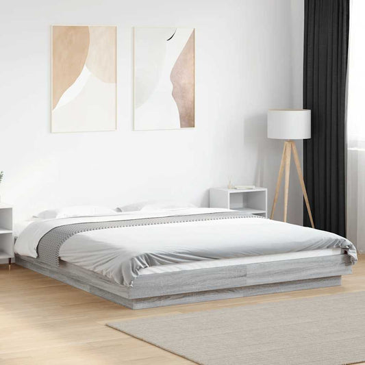 vidaXL Bed Frame with LED Lights without Mattress Grey Sonoma 160x200cm