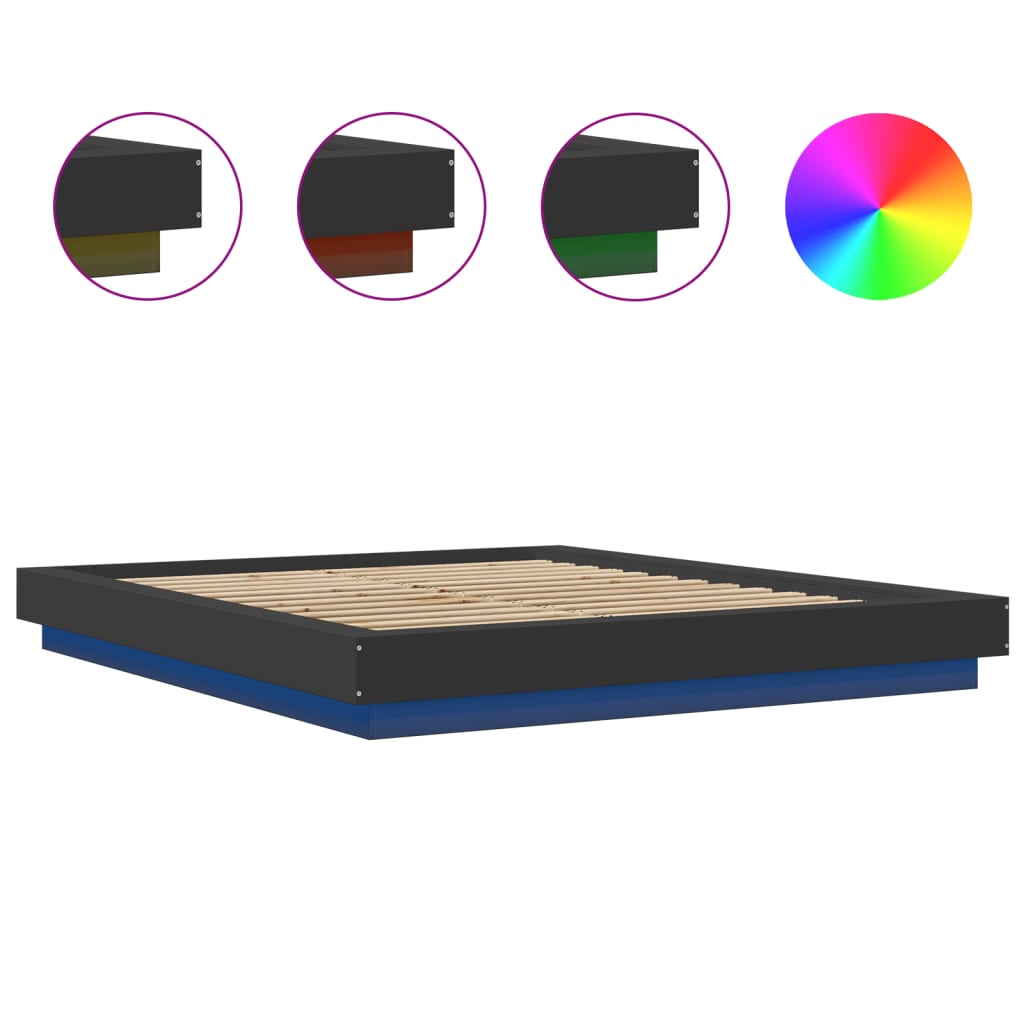 vidaXL Bed Frame with LED Lights without Mattress Black 150x200cm
