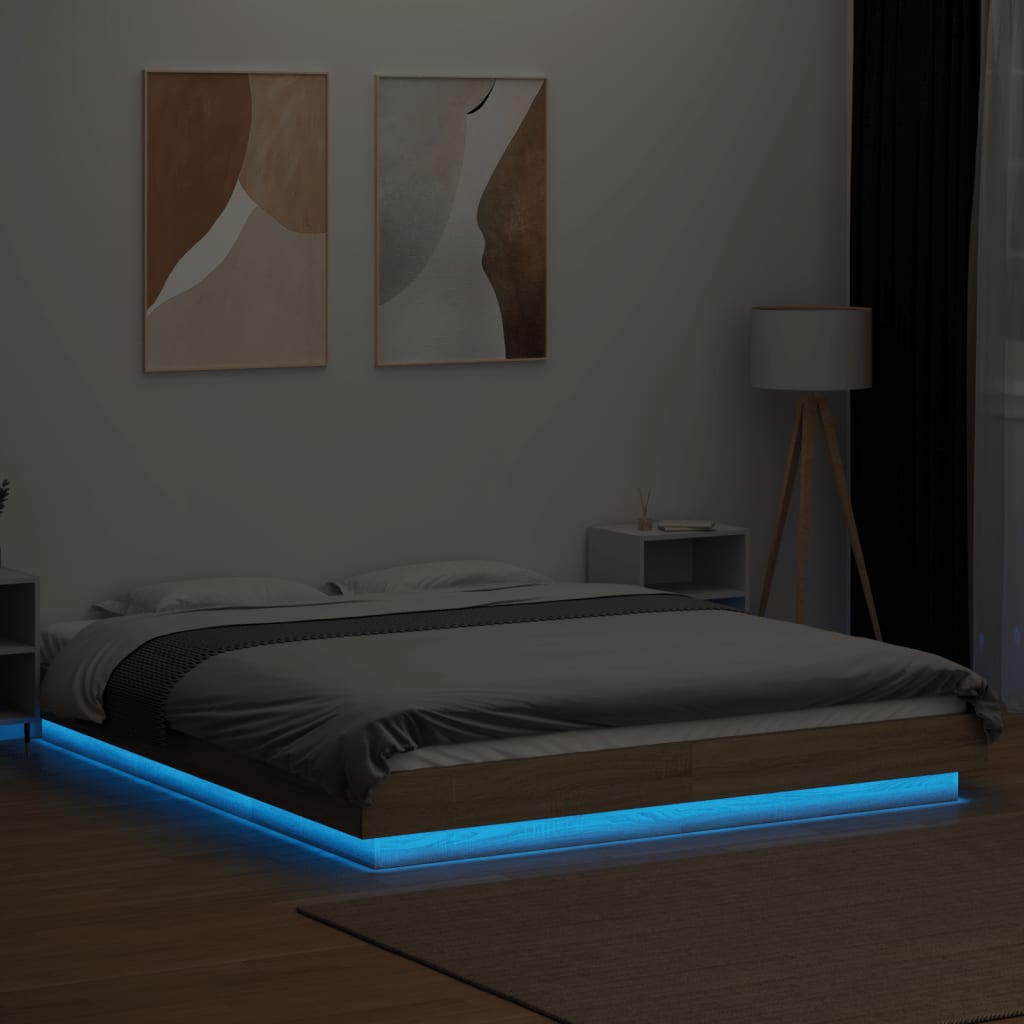 vidaXL Bed Frame with LED Lights without Mattress Sonoma Oak 150x200cm