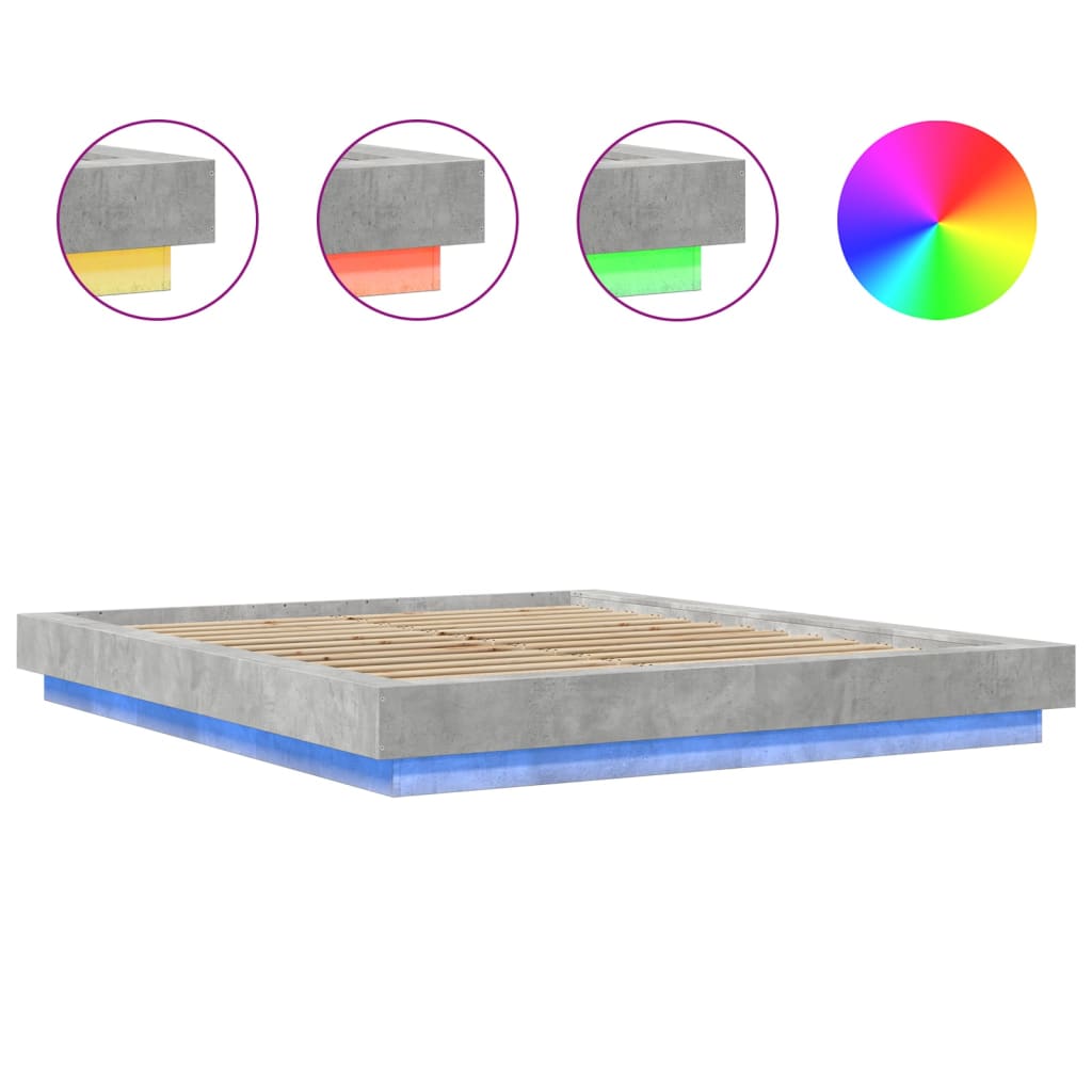 vidaXL Bed Frame with LED Lights without Mattress Concrete Grey 150x200cm