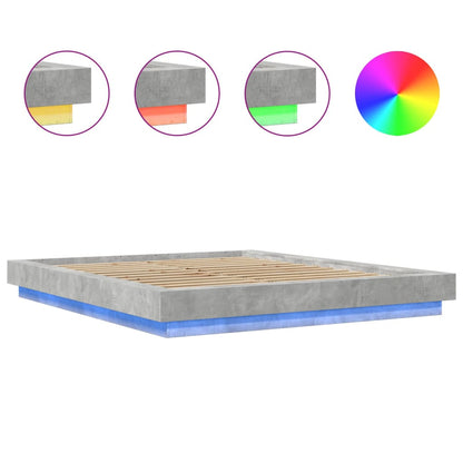 vidaXL Bed Frame with LED Lights without Mattress Concrete Grey 150x200cm