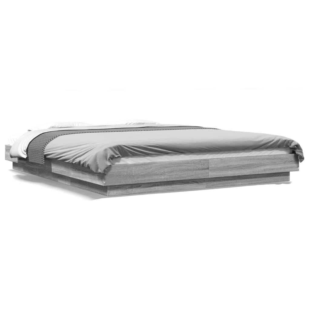 vidaXL Bed Frame with LED Lights without Mattress Grey Sonoma 150x200cm