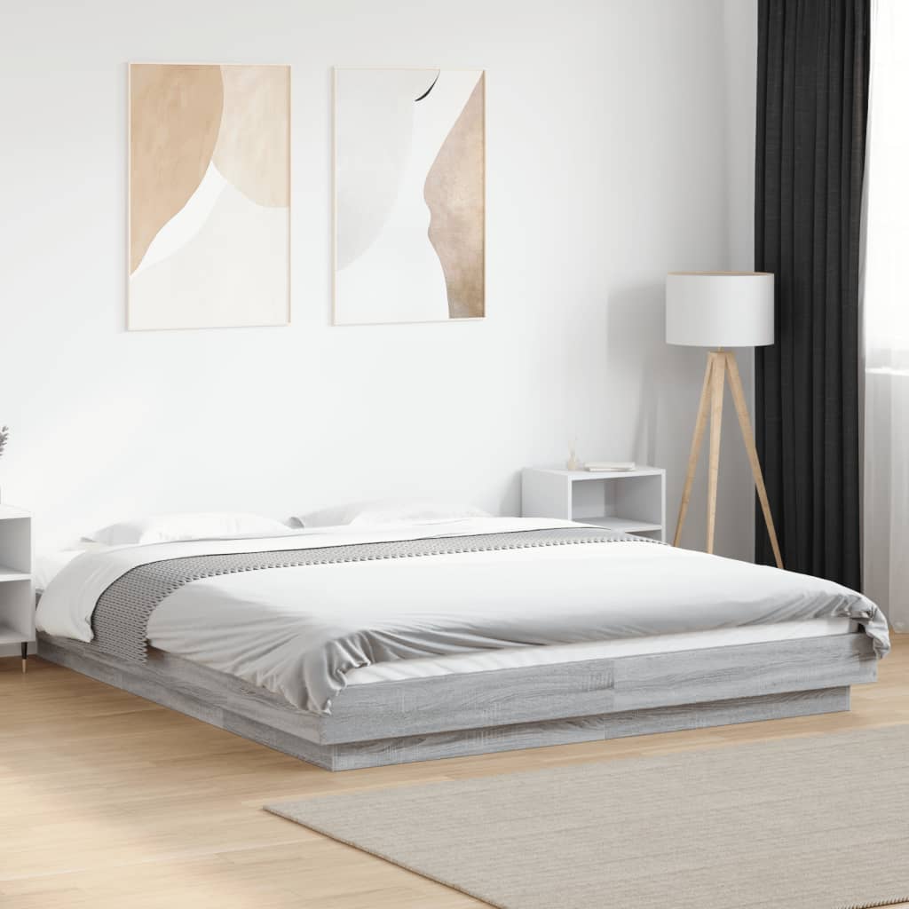 vidaXL Bed Frame with LED Lights without Mattress Grey Sonoma 150x200cm