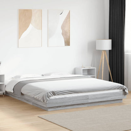 vidaXL Bed Frame with LED Lights without Mattress Grey Sonoma 150x200cm