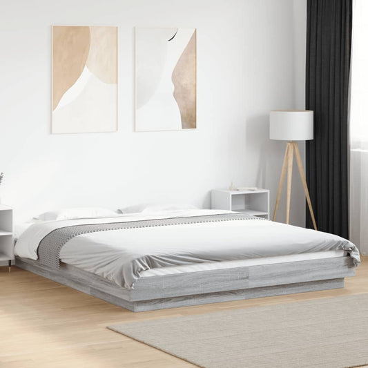 vidaXL Bed Frame with LED Lights without Mattress Grey Sonoma 150x200cm